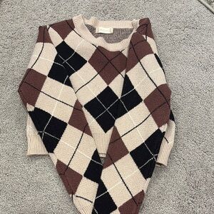 Altar'd State Argyle Crew Neck Sweater Brown and Black
